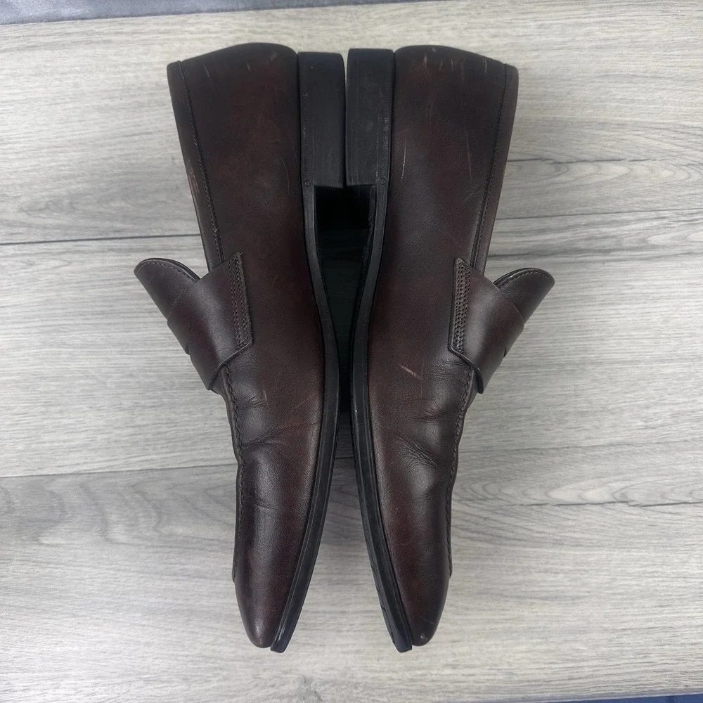 Santoni 8087 Penny Loafers Men's 11 D Brown Leather Made in Italy